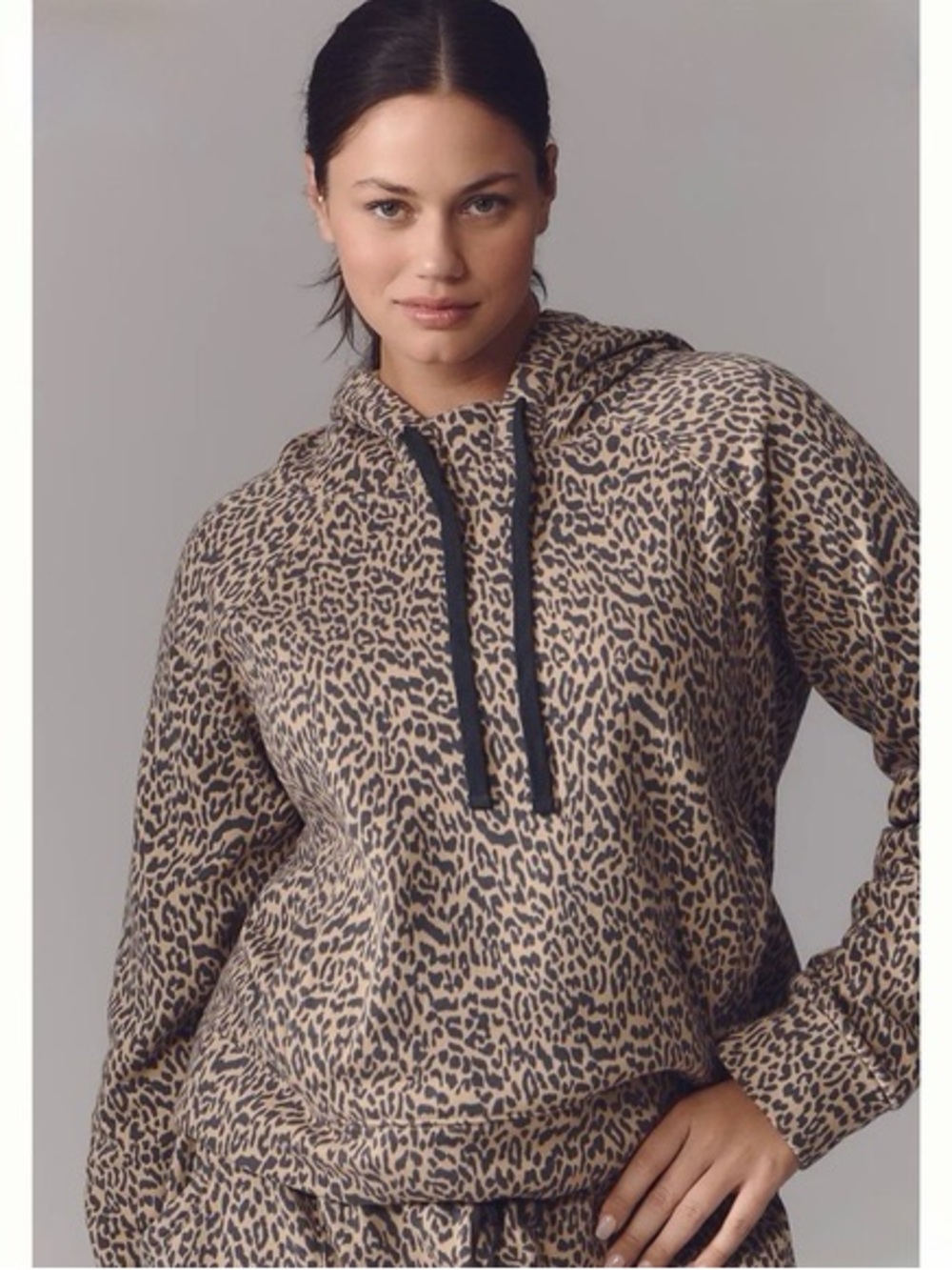 Anthropologie Daily practice Leopard-Print Hoodie in Taupe and Black